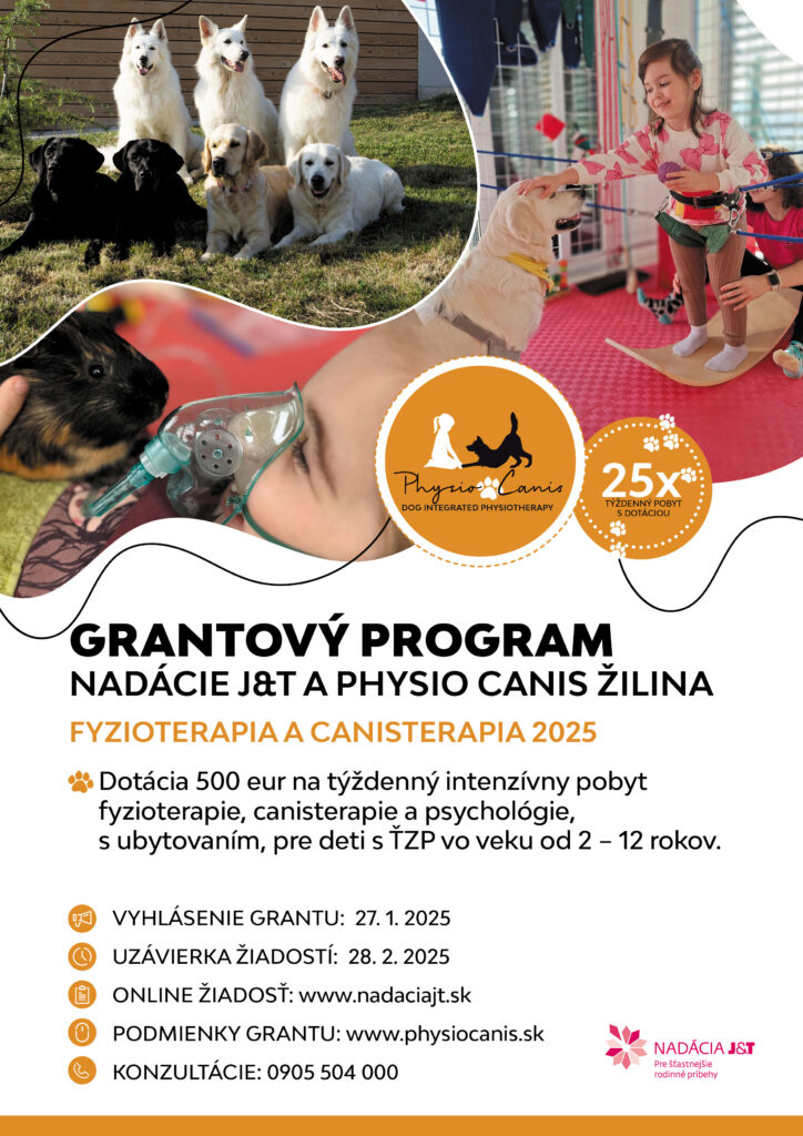 GRANTOVÝ PROGRAM Nadácie J&T a PHYSIO CANIS „FYZIOTERAPIA A CANISTERAPIA 2025“